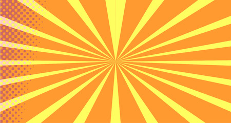 Vintage colorful comic book background. Orange blank bubbles of different shapes. Rays, radial, halftone, dotted effects. For sale banner empty Place for text 1960s. Copy space vector eps10.