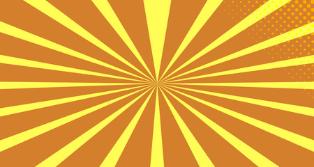 Vintage colorful comic book background. Orange blank bubbles of different shapes. Rays, radial, halftone, dotted effects. For sale banner empty Place for text 1960s. Copy space vector eps10.