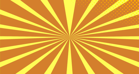 Vintage colorful comic book background. Orange blank bubbles of different shapes. Rays, radial, halftone, dotted effects. For sale banner empty Place for text 1960s. Copy space vector eps10.