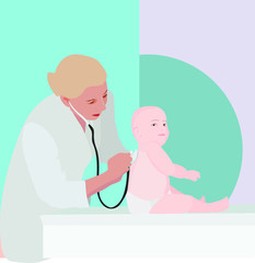 examination of the baby in the hospital, pediatrician and patient, stethoscope