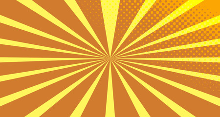 Vintage colorful comic book background. Orange blank bubbles of different shapes. Rays, radial, halftone, dotted effects. For sale banner empty Place for text 1960s. Copy space vector eps10.