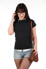 Blank t-shirt mock-up - Cute preppy, fashion geek girl ready for your design
