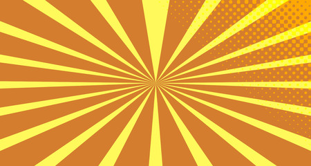 Obraz premium Vintage colorful comic book background. Orange blank bubbles of different shapes. Rays, radial, halftone, dotted effects. For sale banner empty Place for text 1960s. Copy space vector eps10.