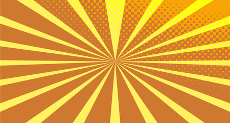 Vintage colorful comic book background. Orange blank bubbles of different shapes. Rays, radial, halftone, dotted effects. For sale banner empty Place for text 1960s. Copy space vector eps10.