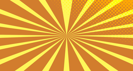 Vintage colorful comic book background. Orange blank bubbles of different shapes. Rays, radial, halftone, dotted effects. For sale banner empty Place for text 1960s. Copy space vector eps10.