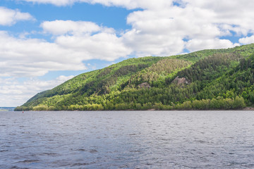 Green mountainous bank of the Volga river, Zhiguli mountains