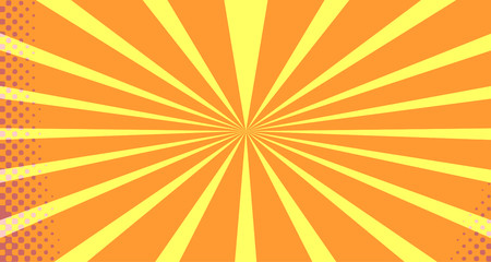 Vintage colorful comic book background. Orange blank bubbles of different shapes. Rays, radial, halftone, dotted effects. For sale banner empty Place for text 1960s. Copy space vector eps10.