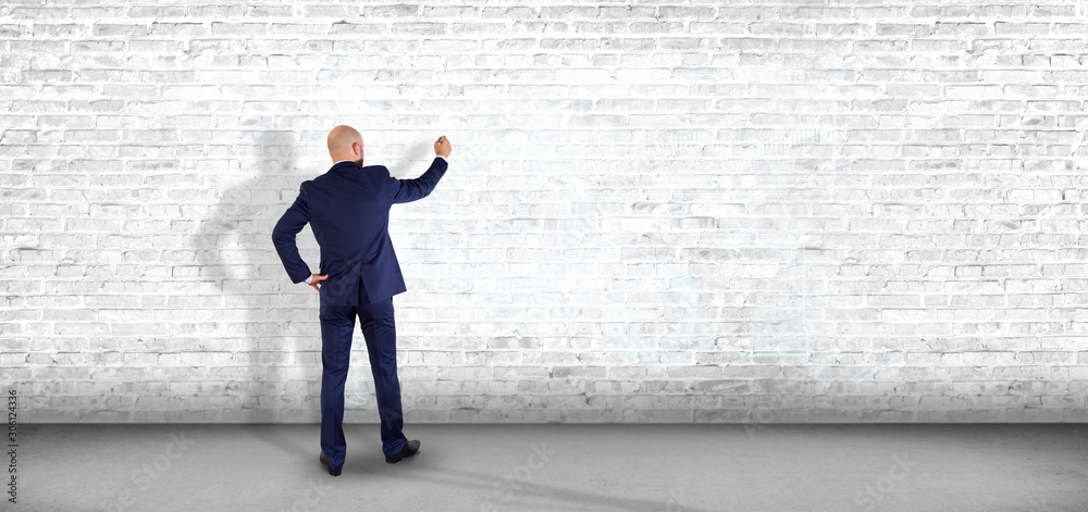 Poster man holding a technology interface 3d rendering