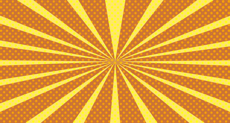 Vintage colorful comic book background. Orange blank bubbles of different shapes. Rays, radial, halftone, dotted effects. For sale banner empty Place for text 1960s. Copy space vector eps10.