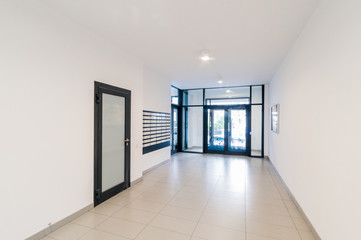 Russia, Moscow- July 16, 2019: interior room apartment. standard repair decoration in hostel. public place, staircase