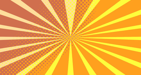 Vintage colorful comic book background. Orange blank bubbles of different shapes. Rays, radial, halftone, dotted effects. For sale banner empty Place for text 1960s. Copy space vector eps10.