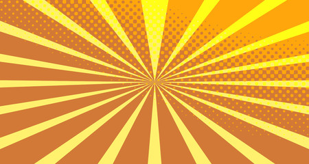 Vintage colorful comic book background. Orange blank bubbles of different shapes. Rays, radial, halftone, dotted effects. For sale banner empty Place for text 1960s. Copy space vector eps10.