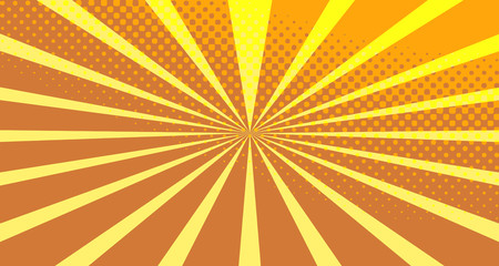 Vintage colorful comic book background. Orange blank bubbles of different shapes. Rays, radial, halftone, dotted effects. For sale banner empty Place for text 1960s. Copy space vector eps10.