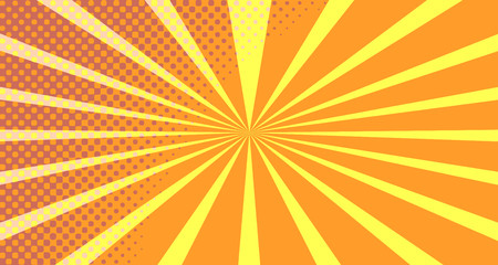 Vintage colorful comic book background. Orange blank bubbles of different shapes. Rays, radial, halftone, dotted effects. For sale banner empty Place for text 1960s. Copy space vector eps10.