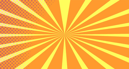 Vintage colorful comic book background. Orange blank bubbles of different shapes. Rays, radial, halftone, dotted effects. For sale banner empty Place for text 1960s. Copy space vector eps10.