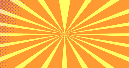 Vintage colorful comic book background. Orange blank bubbles of different shapes. Rays, radial, halftone, dotted effects. For sale banner empty Place for text 1960s. Copy space vector eps10.