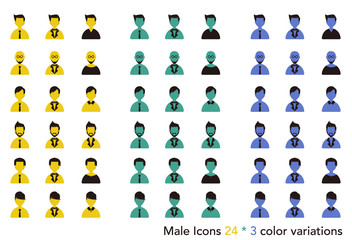 男性6種類×3色展開のアイコンセット - obrazy, fototapety, plakaty