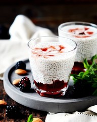 Chia pudding with jam and blackberry