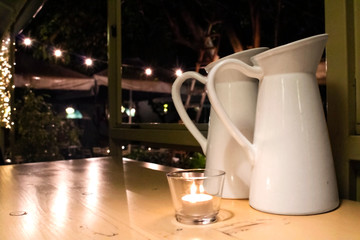 Jug on table in cafe