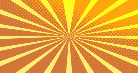 Vintage colorful comic book background. Orange blank bubbles of different shapes. Rays, radial, halftone, dotted effects. For sale banner empty Place for text 1960s. Copy space vector eps10.