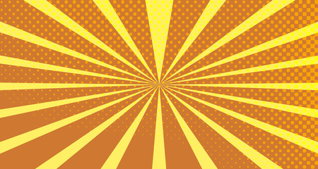 Vintage colorful comic book background. Orange blank bubbles of different shapes. Rays, radial, halftone, dotted effects. For sale banner empty Place for text 1960s. Copy space vector eps10.