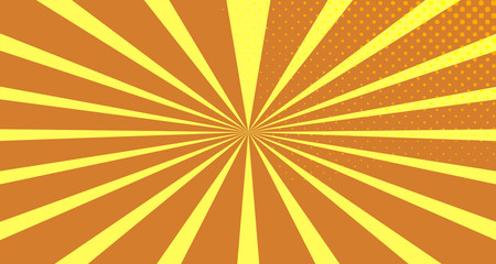 Vintage colorful comic book background. Orange blank bubbles of different shapes. Rays, radial, halftone, dotted effects. For sale banner empty Place for text 1960s. Copy space vector eps10.