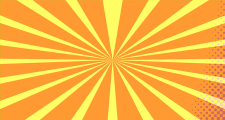 Vintage colorful comic book background. Orange blank bubbles of different shapes. Rays, radial, halftone, dotted effects. For sale banner empty Place for text 1960s. Copy space vector eps10.