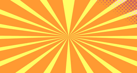 Vintage colorful comic book background. Orange blank bubbles of different shapes. Rays, radial, halftone, dotted effects. For sale banner empty Place for text 1960s. Copy space vector eps10.
