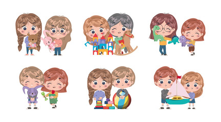Isolated set of kids cartoons vector design