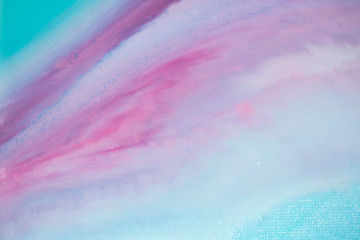 Abstract fluid acrylic painting. Marbled blue abstract background. Liquid marble pattern. Hand painted background with mixed liquid red, blue and green paints. Modern art. 