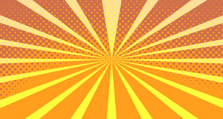 Vintage colorful comic book background. Orange blank bubbles of different shapes. Rays, radial, halftone, dotted effects. For sale banner empty Place for text 1960s. Copy space vector eps10.