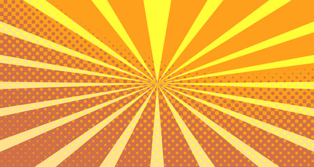 Vintage colorful comic book background. Orange blank bubbles of different shapes. Rays, radial, halftone, dotted effects. For sale banner empty Place for text 1960s. Copy space vector eps10.