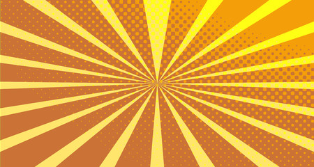 Vintage colorful comic book background. Orange blank bubbles of different shapes. Rays, radial, halftone, dotted effects. For sale banner empty Place for text 1960s. Copy space vector eps10.