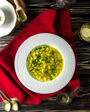 traditional soup dushbara with greenery