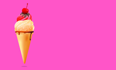 ice cream in cone isolated on purple background
