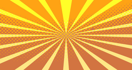 Vintage colorful comic book background. Orange blank bubbles of different shapes. Rays, radial, halftone, dotted effects. For sale banner empty Place for text 1960s. Copy space vector eps10.