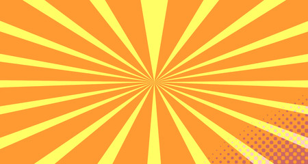 Vintage colorful comic book background. Orange blank bubbles of different shapes. Rays, radial, halftone, dotted effects. For sale banner empty Place for text 1960s. Copy space vector eps10.