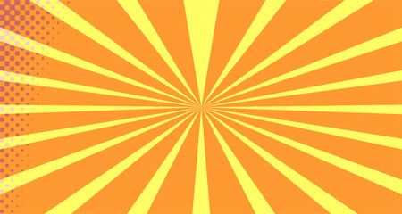 Vintage colorful comic book background. Orange blank bubbles of different shapes. Rays, radial, halftone, dotted effects. For sale banner empty Place for text 1960s. Copy space vector eps10.