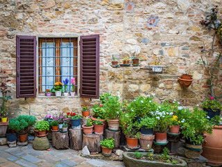 Fototapeta na wymiar Montefioralle, a village in Tuscany, a frazione of the comune of Greve in Chianti. It is sometimes claimed to be the birthplace of Amerigo Vespucci. Chianti region is known worldwide for the wine.