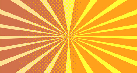 Vintage colorful comic book background. Orange blank bubbles of different shapes. Rays, radial, halftone, dotted effects. For sale banner empty Place for text 1960s. Copy space vector eps10.