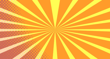 Vintage colorful comic book background. Orange blank bubbles of different shapes. Rays, radial, halftone, dotted effects. For sale banner empty Place for text 1960s. Copy space vector eps10.