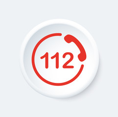 112 button. Emergency phone symbol. White and red icon. - obrazy, fototapety, plakaty