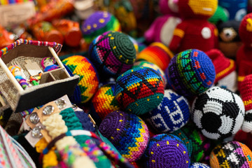 Fototapeta na wymiar typical Guatemalan balls made with colored wool- traditional balls