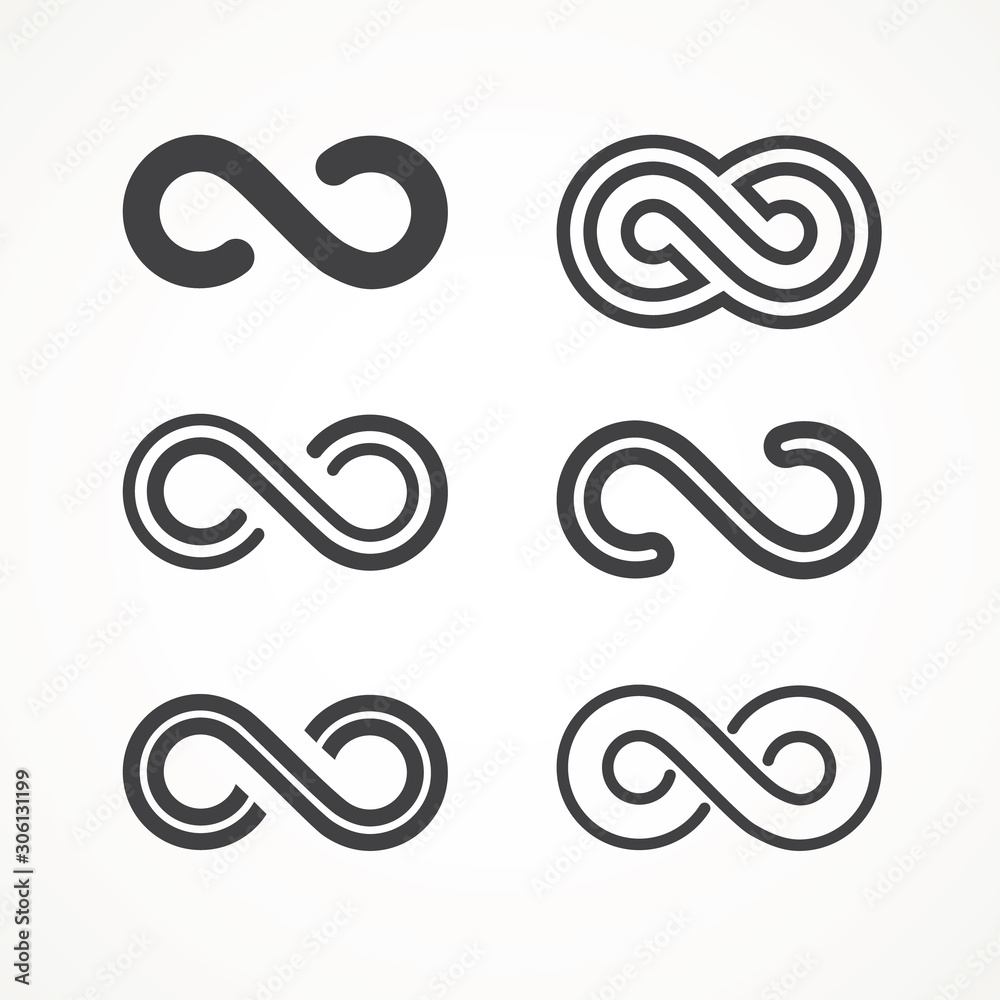 Canvas Prints infinity symbol. vector logos set. black contours of different shapes, thickness and style isolated 