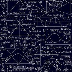 Math scientific vector seamless background with handwritten formulas