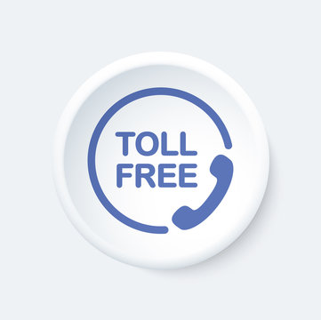 Toll Free Button. Attendance Number Symbol.White And Blue Icon.