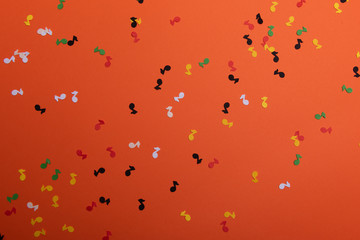 Paper colorful music notes background. View above