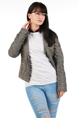 Blank t-shirt mock-up - Cute preppy, fashion geek girl ready for your design