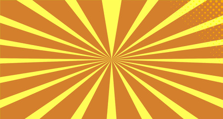 Vintage colorful comic book background. Orange blank bubbles of different shapes. Rays, radial, halftone, dotted effects. For sale banner empty Place for text 1960s. Copy space vector eps10.