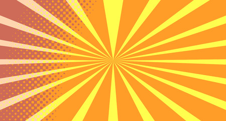 Vintage colorful comic book background. Orange blank bubbles of different shapes. Rays, radial, halftone, dotted effects. For sale banner empty Place for text 1960s. Copy space vector eps10.